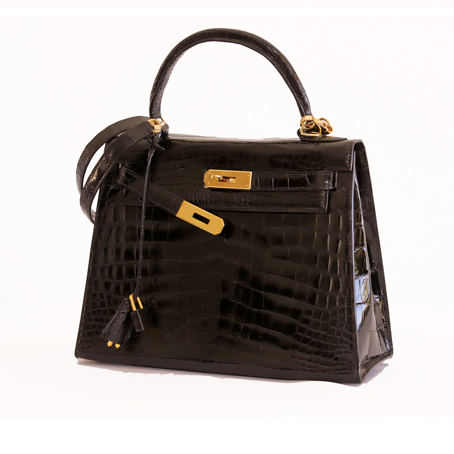 Princess Handbag in Shiny Black Crocodile Belly Skin