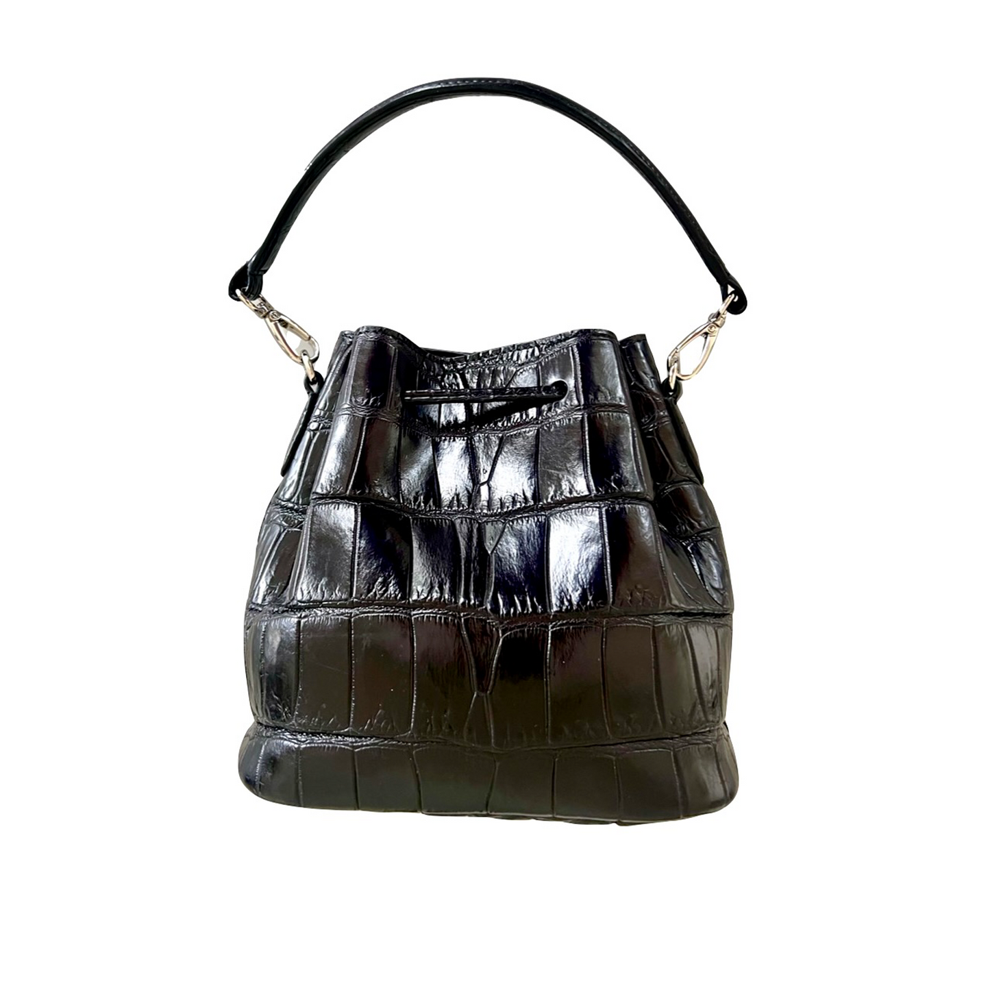 Bucket Bag in Black Matte Crocodile Belly Skin