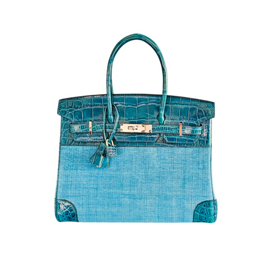 Duchess Handbag in Denim and Crocodile Skin