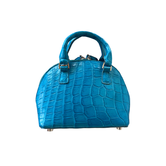 Mini Two Handle Handbag in Matte Turquoise Crocodile Belly Skin