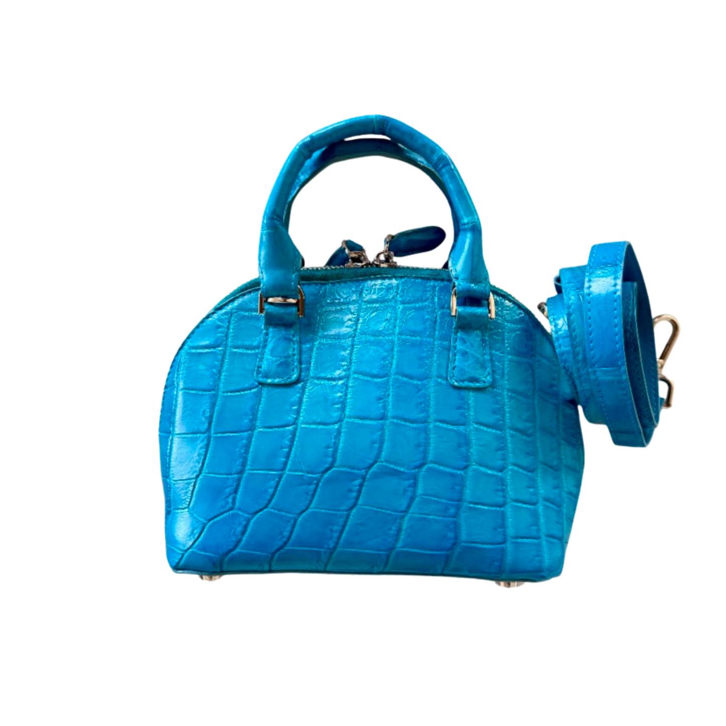 Mini Two Handle Handbag in Matte Turquoise Crocodile Belly Skin