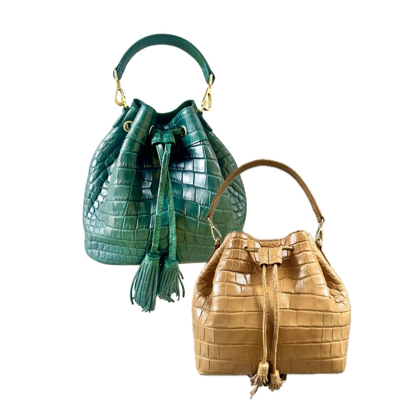 Bucket Bag Matte Forest Green Crocodile Belly Skin