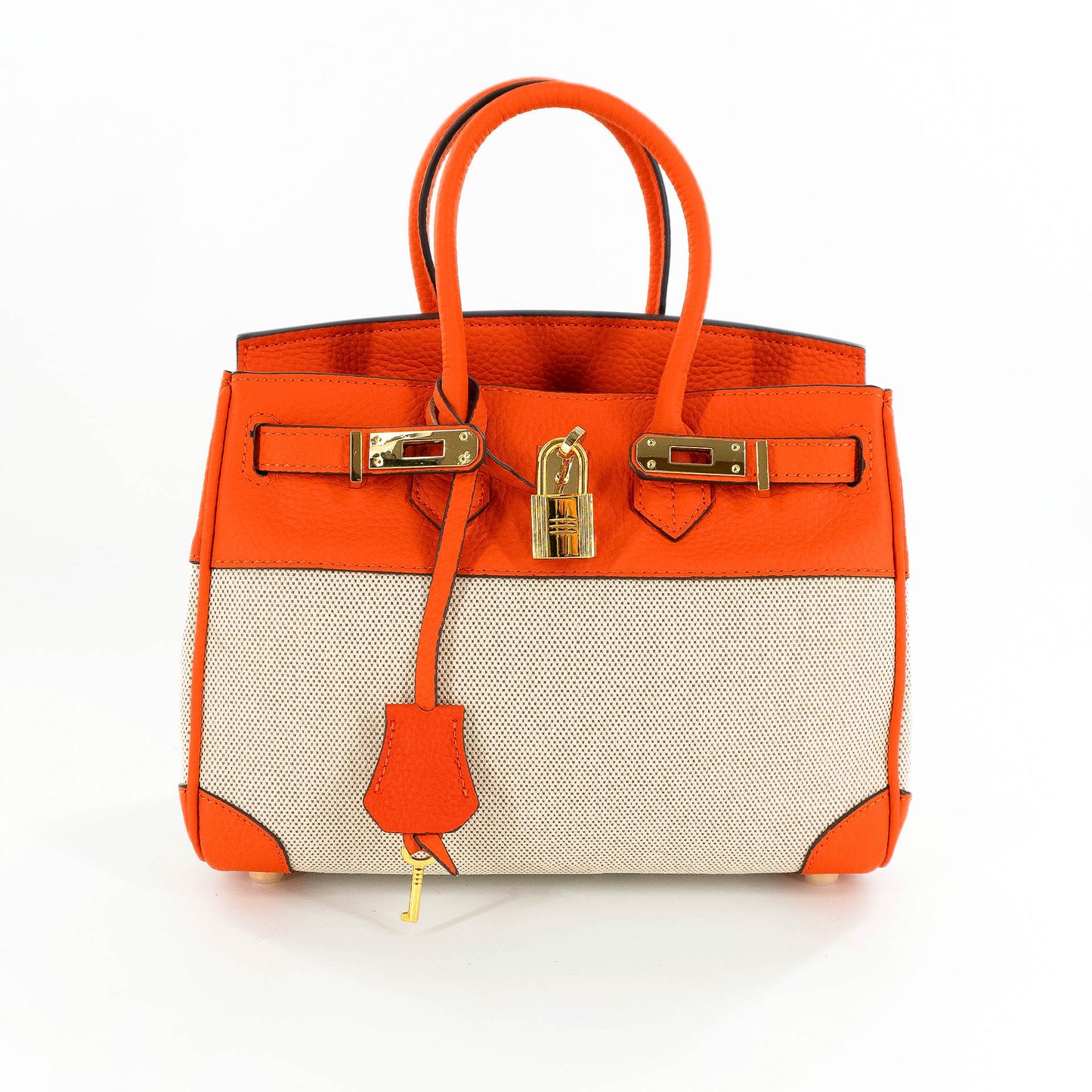 Duchess Handbag in Linen and Orange Leather