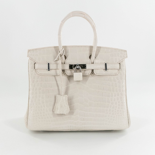 Duchess Handbag in Matte White Crocodile Belly Skin
