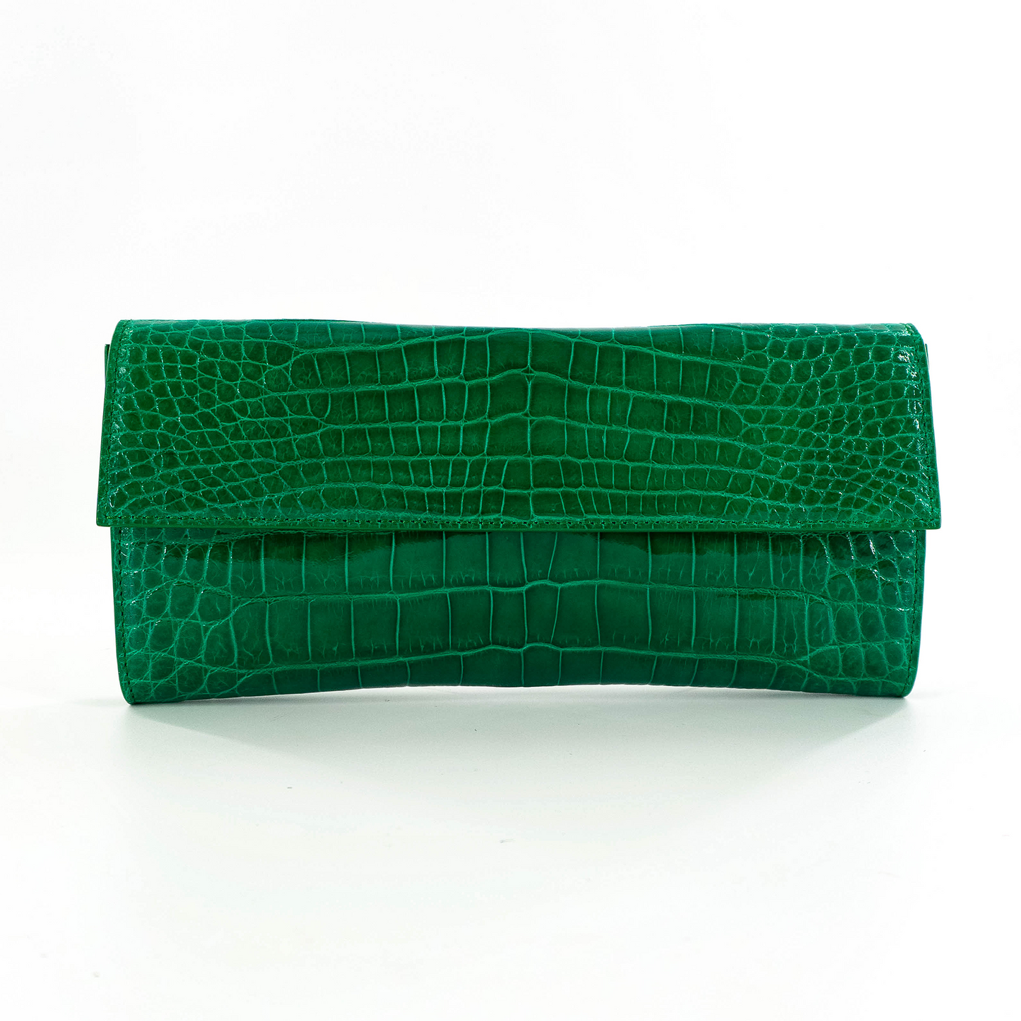 Flat Clutch in Shiny Green Crocodile Belly Skin