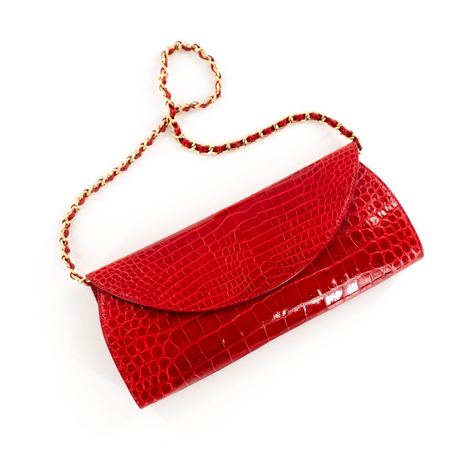 Half Moon Clutch in Shiny Navy Blue Crocodile Belly Skin – Muki B.