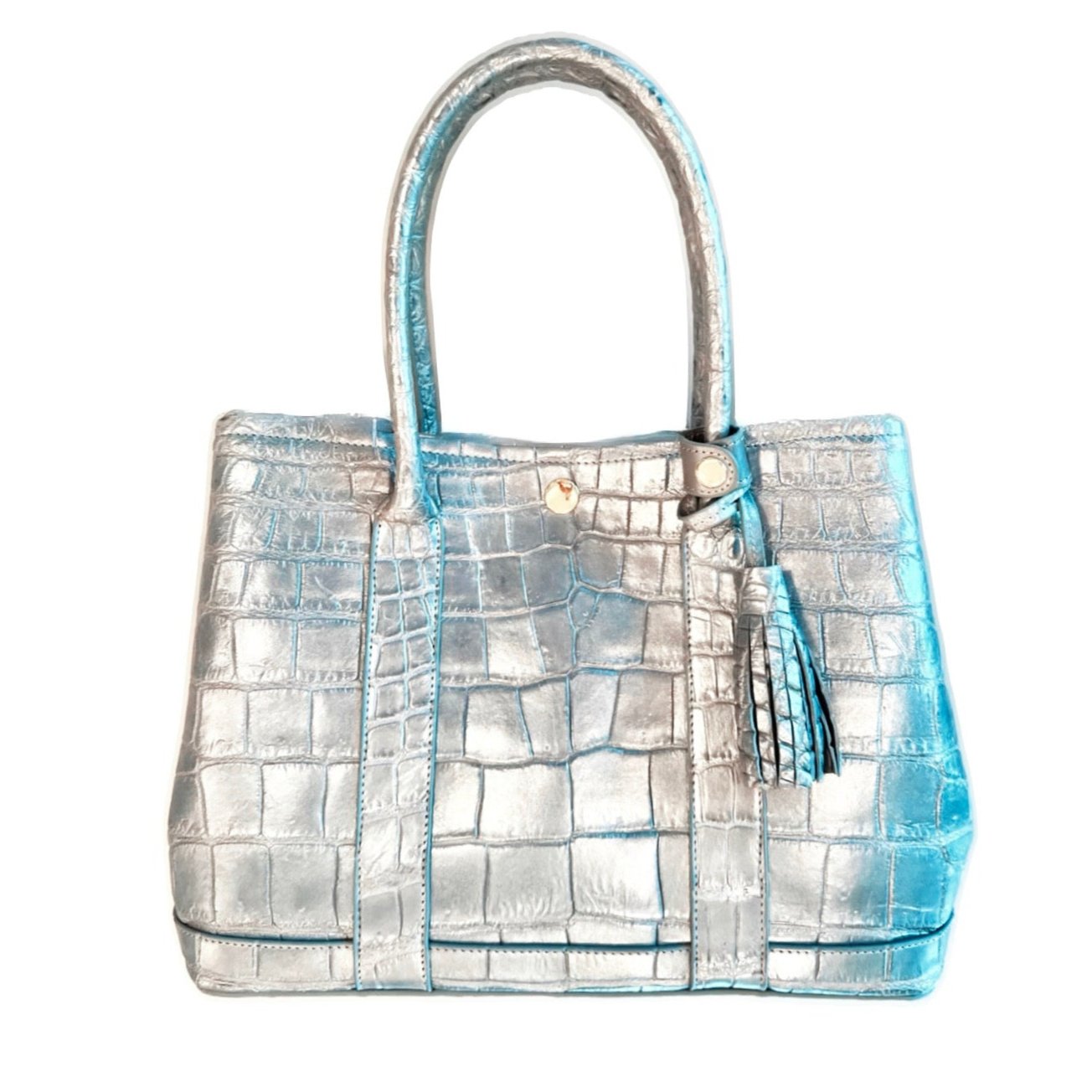 Garden Tote in Metallic Silver Crocodile Belly Skin