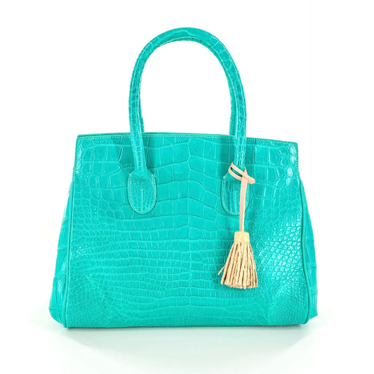 Lady Tote in Matte Turquoise Crocodile Belly Skin