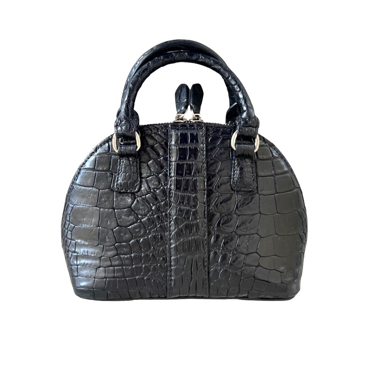 Mini Two Handle Handbag in Matte Black Crocodile Belly Skin