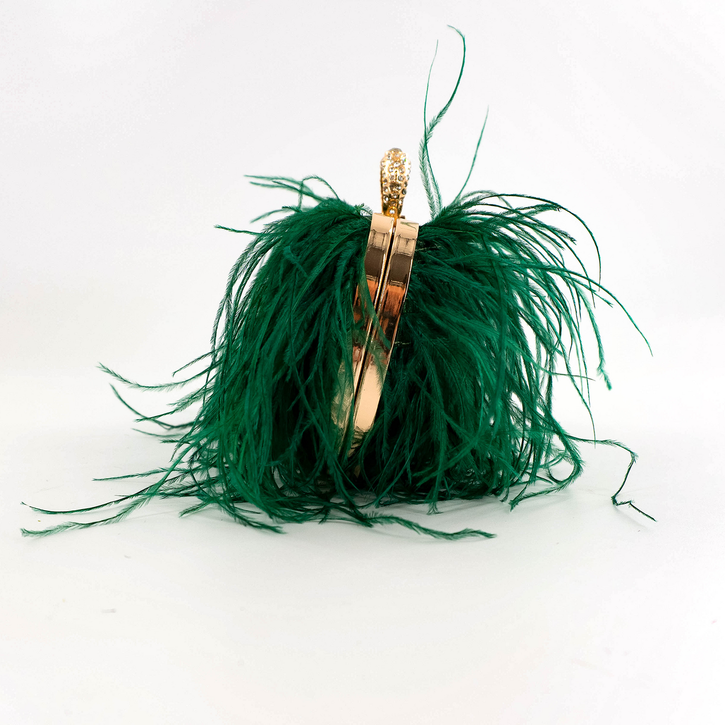 Ostrich Feather Clutch in Green Emerald