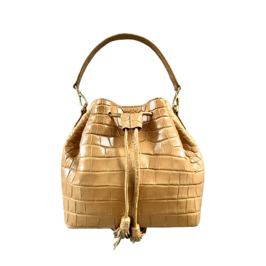 Bucket Bag Matte Light Beige Crocodile Belly Skin