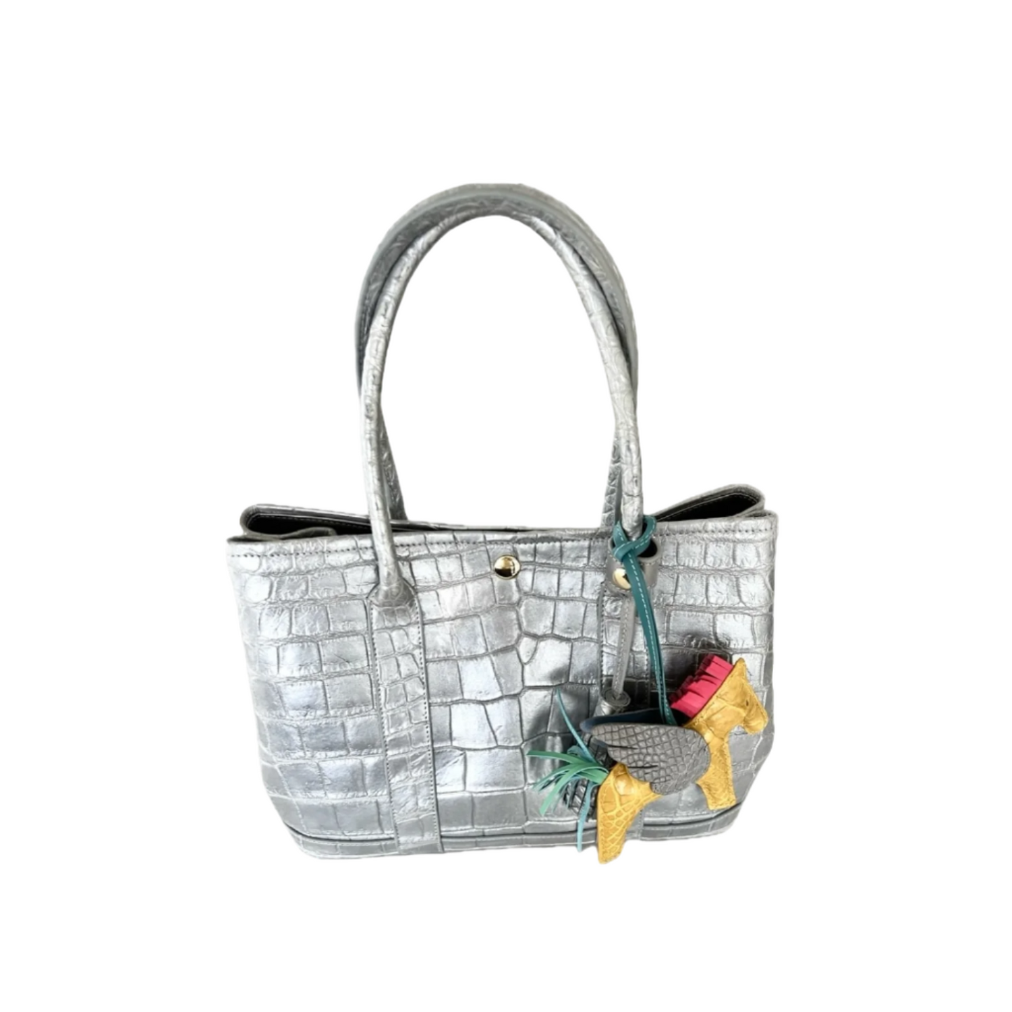 Garden Tote in Metallic Silver Crocodile Belly Skin