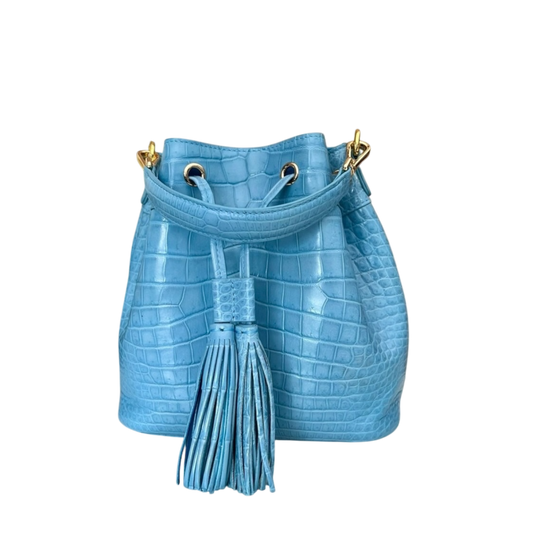 Bucket Bag Matte Baby Blue Crocodile Belly Skin