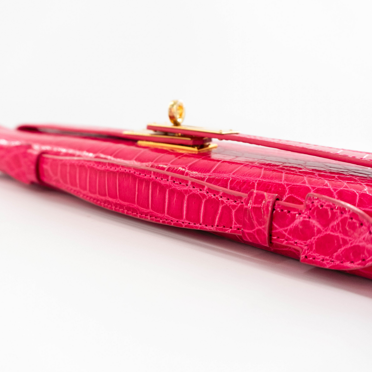 Princess Clutch in Shiny Pink Crocodile Belly Skin