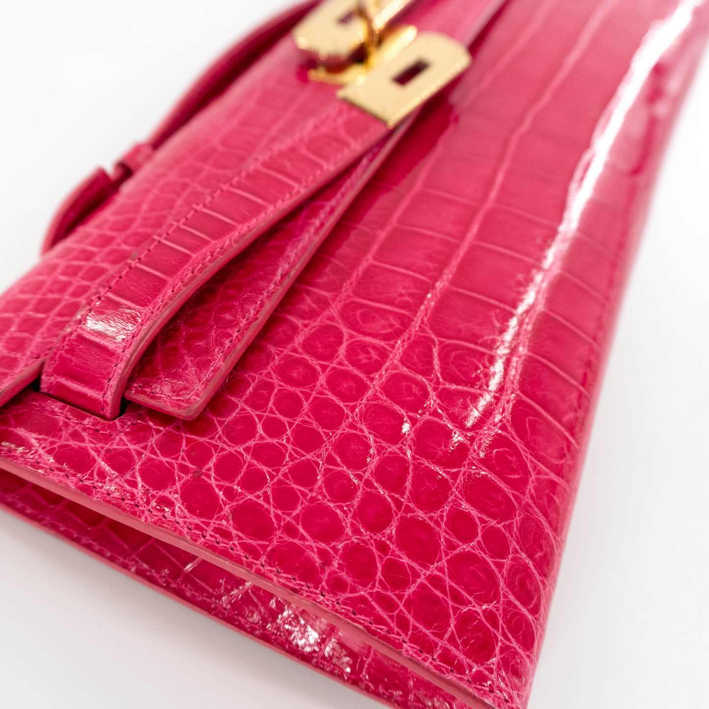 Princess Clutch in Shiny Pink Crocodile Belly Skin