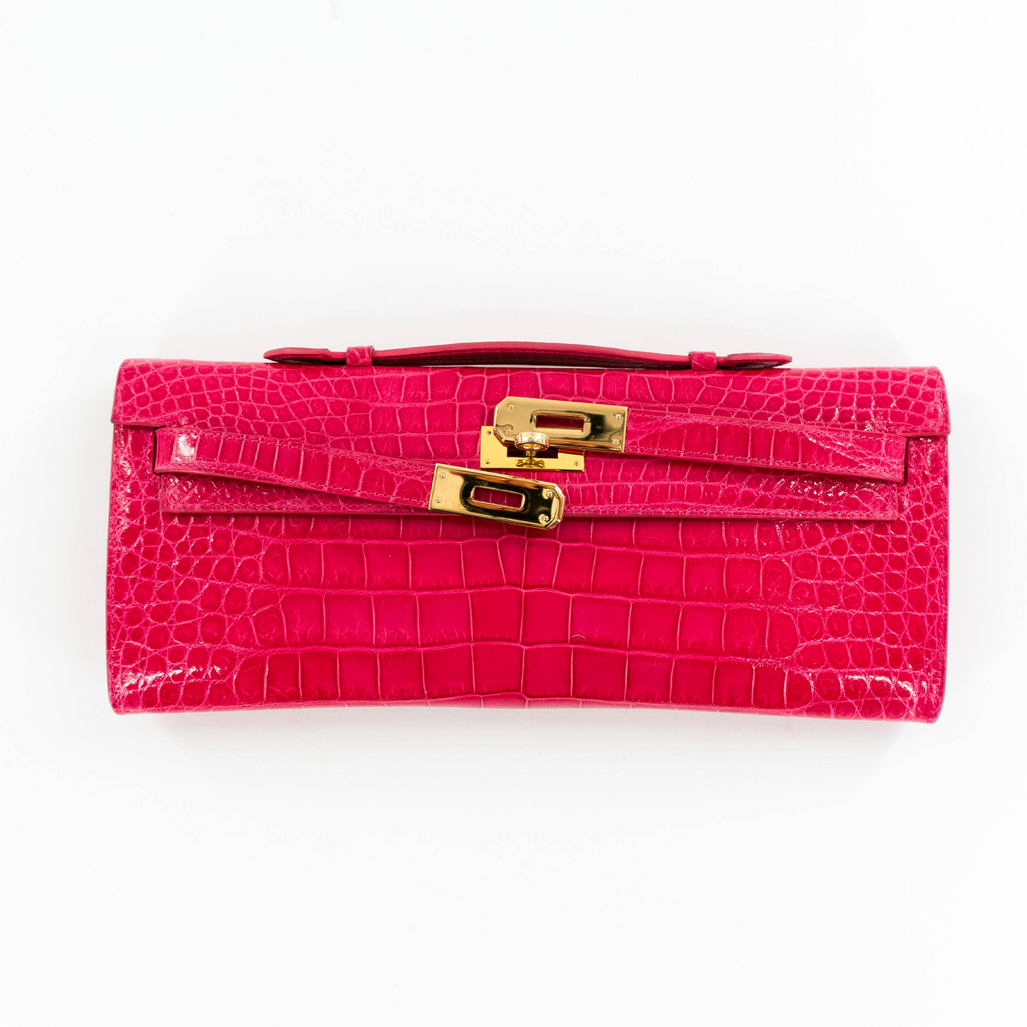 Princess Clutch in Shiny Pink Crocodile Belly Skin