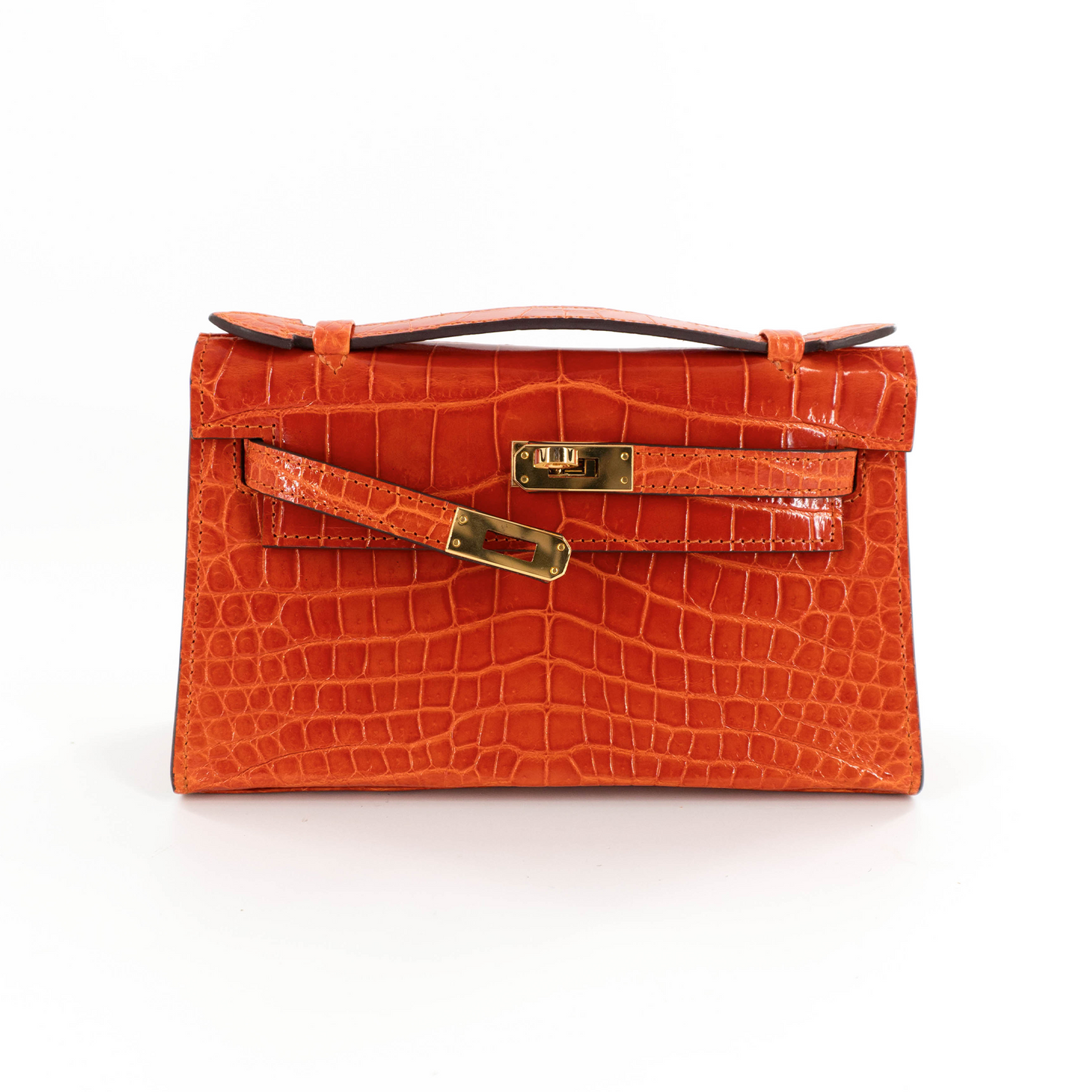 Princess Petite Handbag in Orange Shiny Crocodile Belly Skin