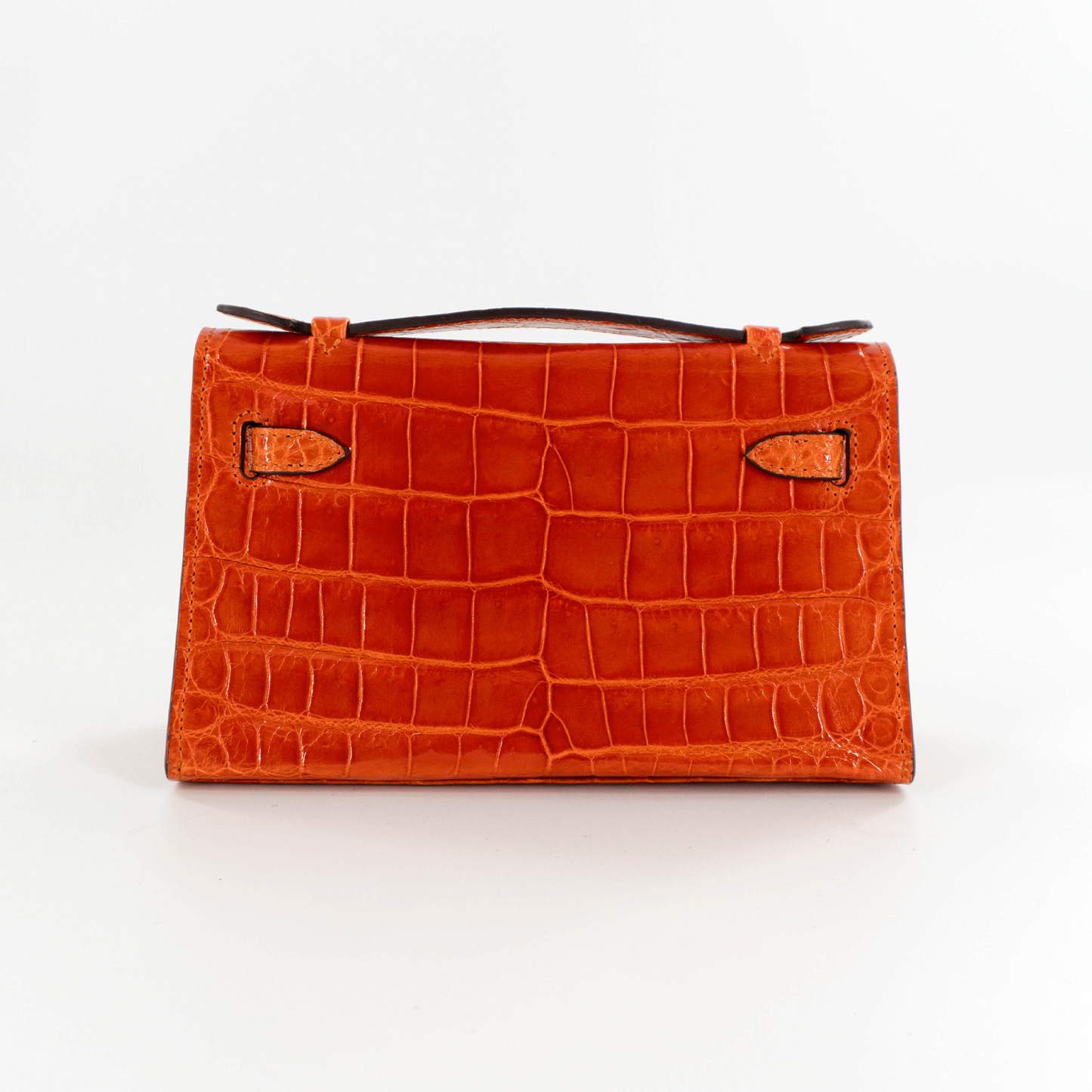 Princess Petite Handbag in Orange Shiny Crocodile Belly Skin