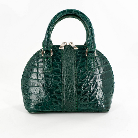 Mini Two Handle Handbag in Matte Green Crocodile Belly Skin