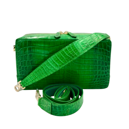 Large Messenger in Two-Tone Green Crocodile Belly Skin