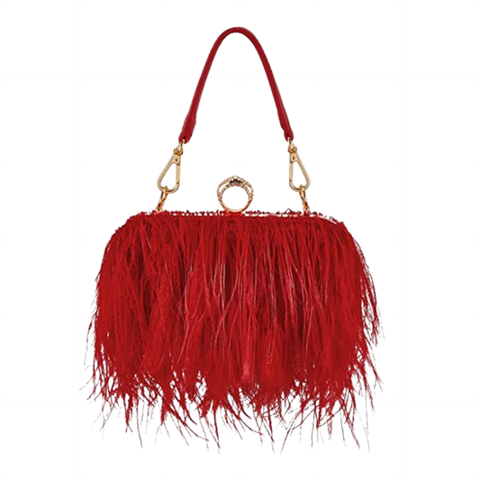 Ostrich Feather Clutch in Red