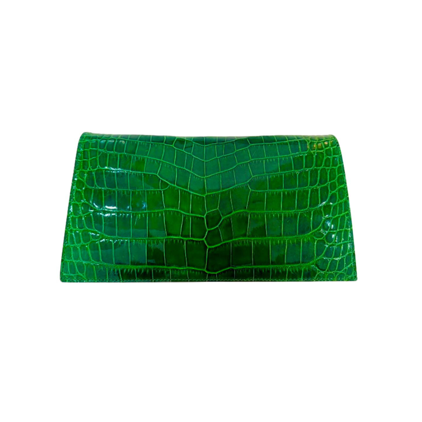 Envelope Clutch in Shiny Green Crocodile Belly Skin