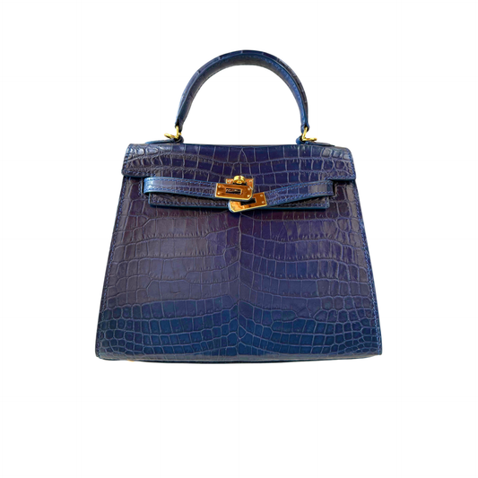 Princess Handbag in Navy Blue Nile Crocodile Belly Skin