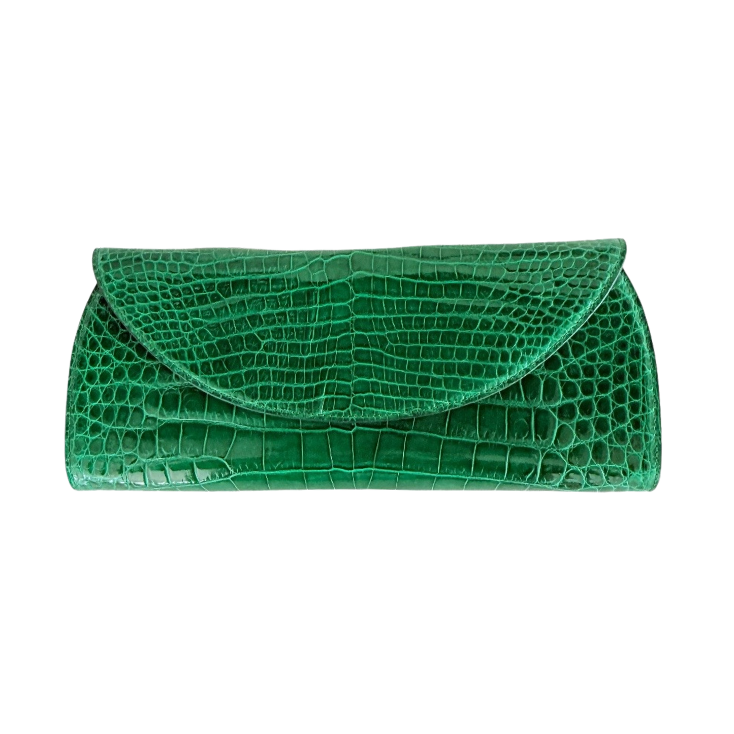 Half Moon Clutch in Shiny Emerald Crocodile Belly Skin