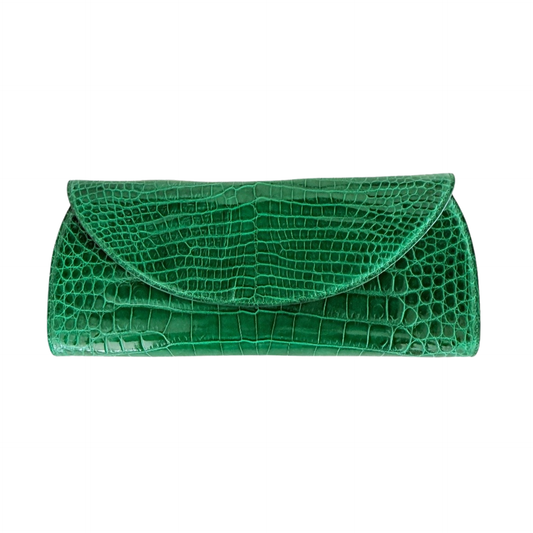 Half Moon Clutch in Shiny Emerald Crocodile Belly Skin