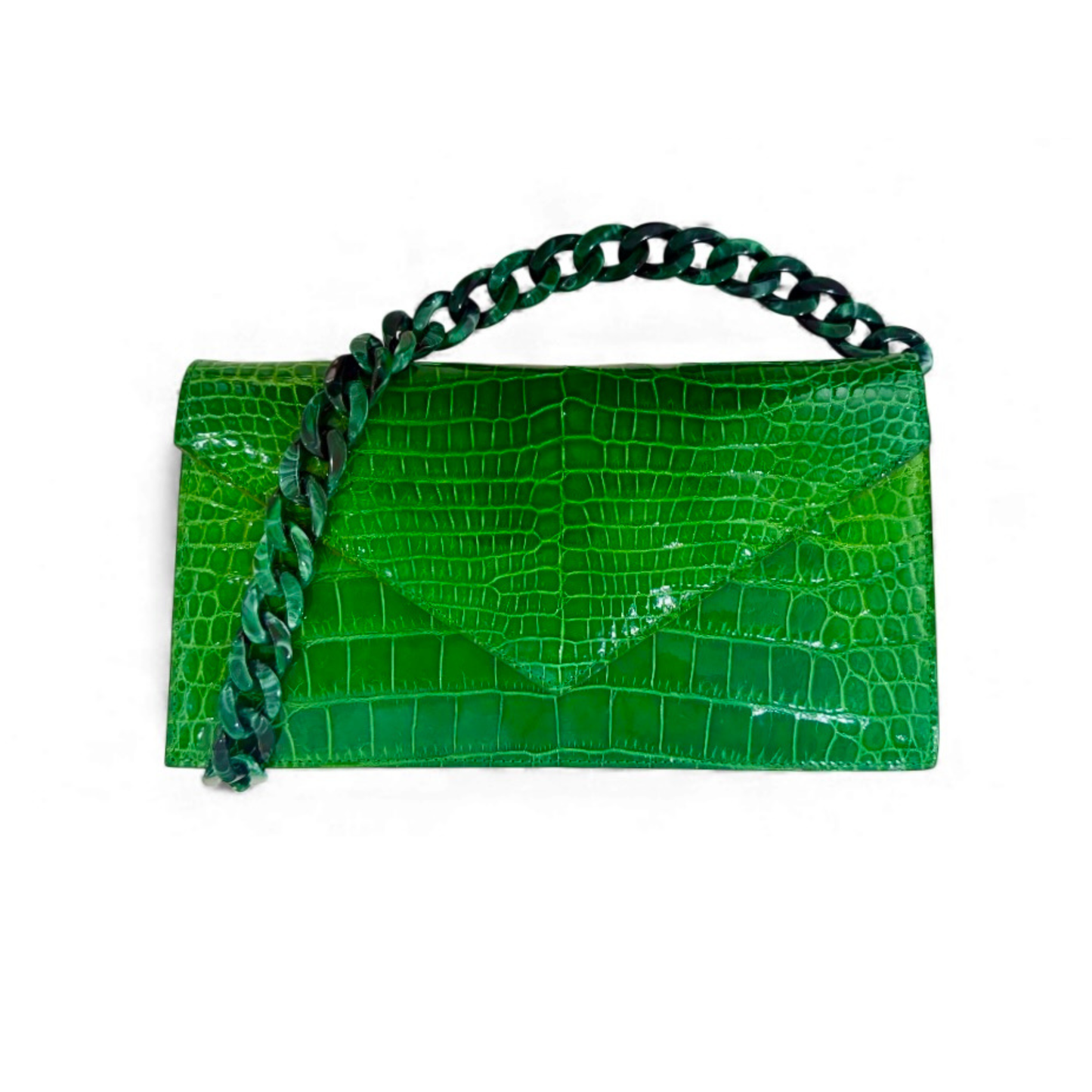 Envelope Clutch in Shiny Green Crocodile Belly Skin