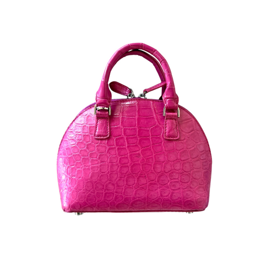 Mini Two Handle Handbag in Matte Fuchsia Crocodile Belly Skin