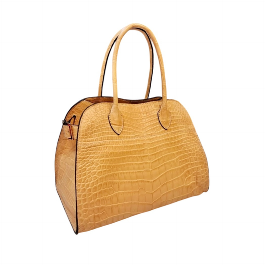 Rowena Handbag in Beige Crocodile Skin