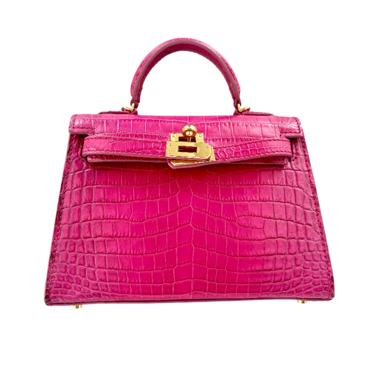Princess Handbag in Matte Pink Crocodile Belly Skin