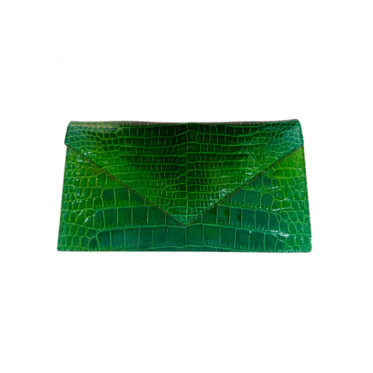 Envelope Clutch in Shiny Green Crocodile Belly Skin