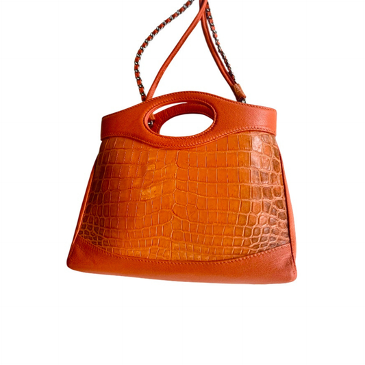 Grace Handbag in Matte Orange Nile Crocodile Belly Skin