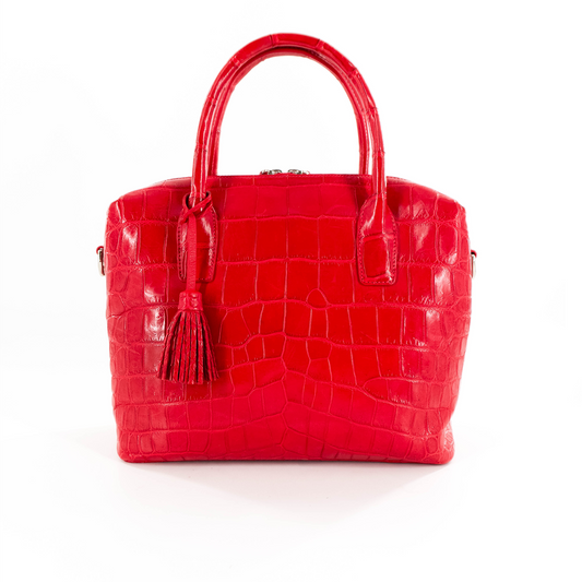 Vanessa Handbag in Matte Red Crocodile Belly Skin