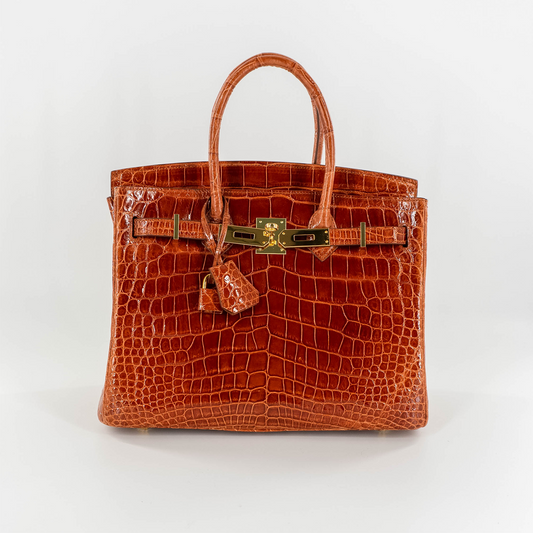 Duchess Handbag in Shiny Cognac Crocodile Belly Skin