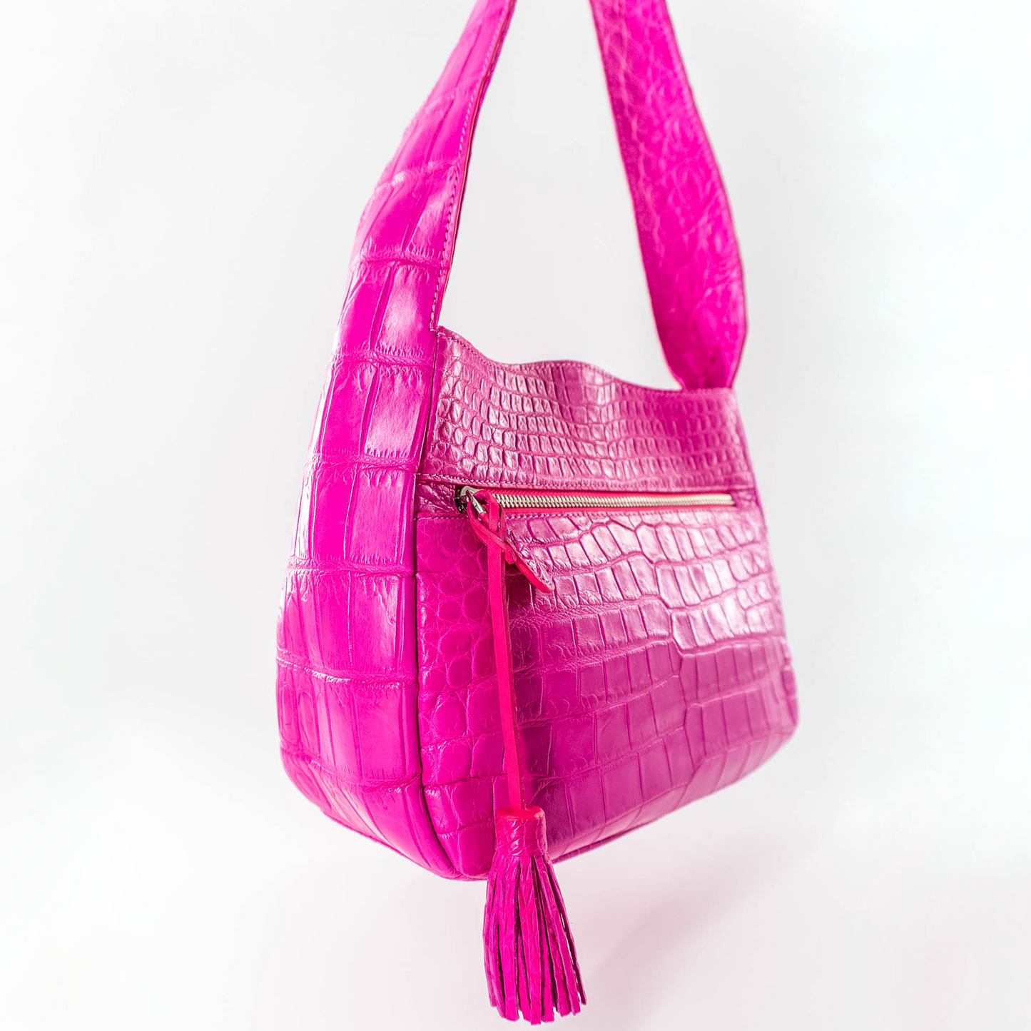 One Handle Handbag in Matte Pink Crocodile Belly Skin