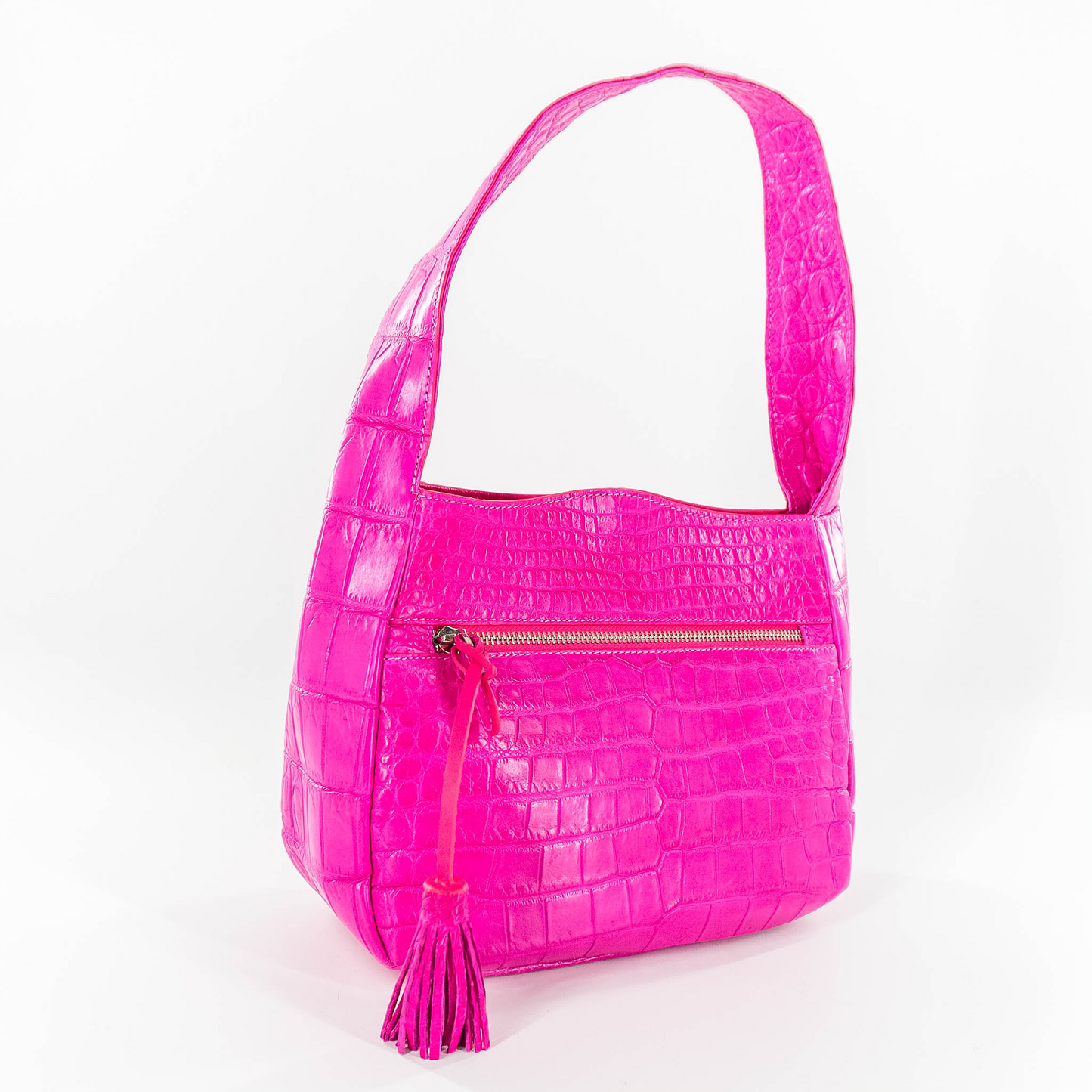 One Handle Handbag in Matte Pink Crocodile Belly Skin