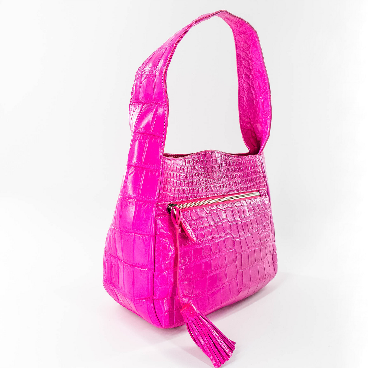 One Handle Handbag in Matte Pink Crocodile Belly Skin